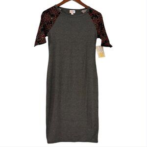 LuLaRoe "Julia" XXS Gray & Cute Burgundy Sleeves